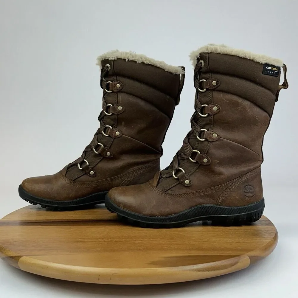 Womens TImberland Mount Hope Mid Fur Brown Leather Winter Trail Boots Size 7 M - Picture 2 of 10